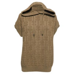 Hermes Brown Textured Wool-Knit Sleeveless Hooded Sweater S