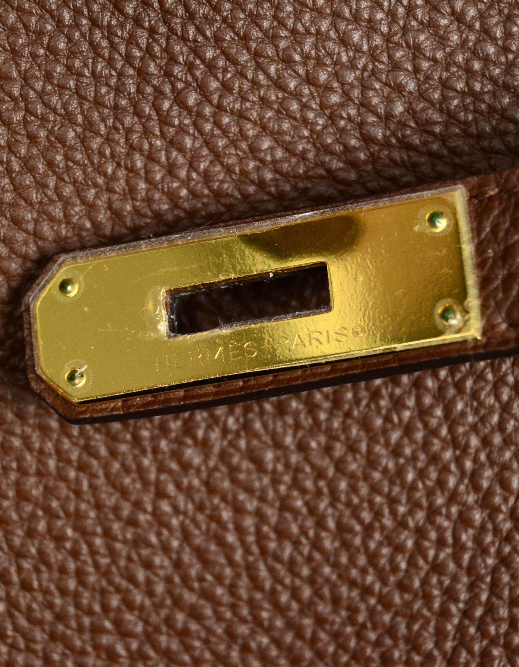 Women's or Men's Hermes Brown Togo Leather 35cm Birkin Bag w/ Gold Hardware