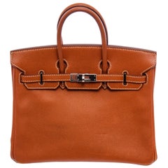 Hermes Brown Togo Leather Birkin 25 cm Handbag 