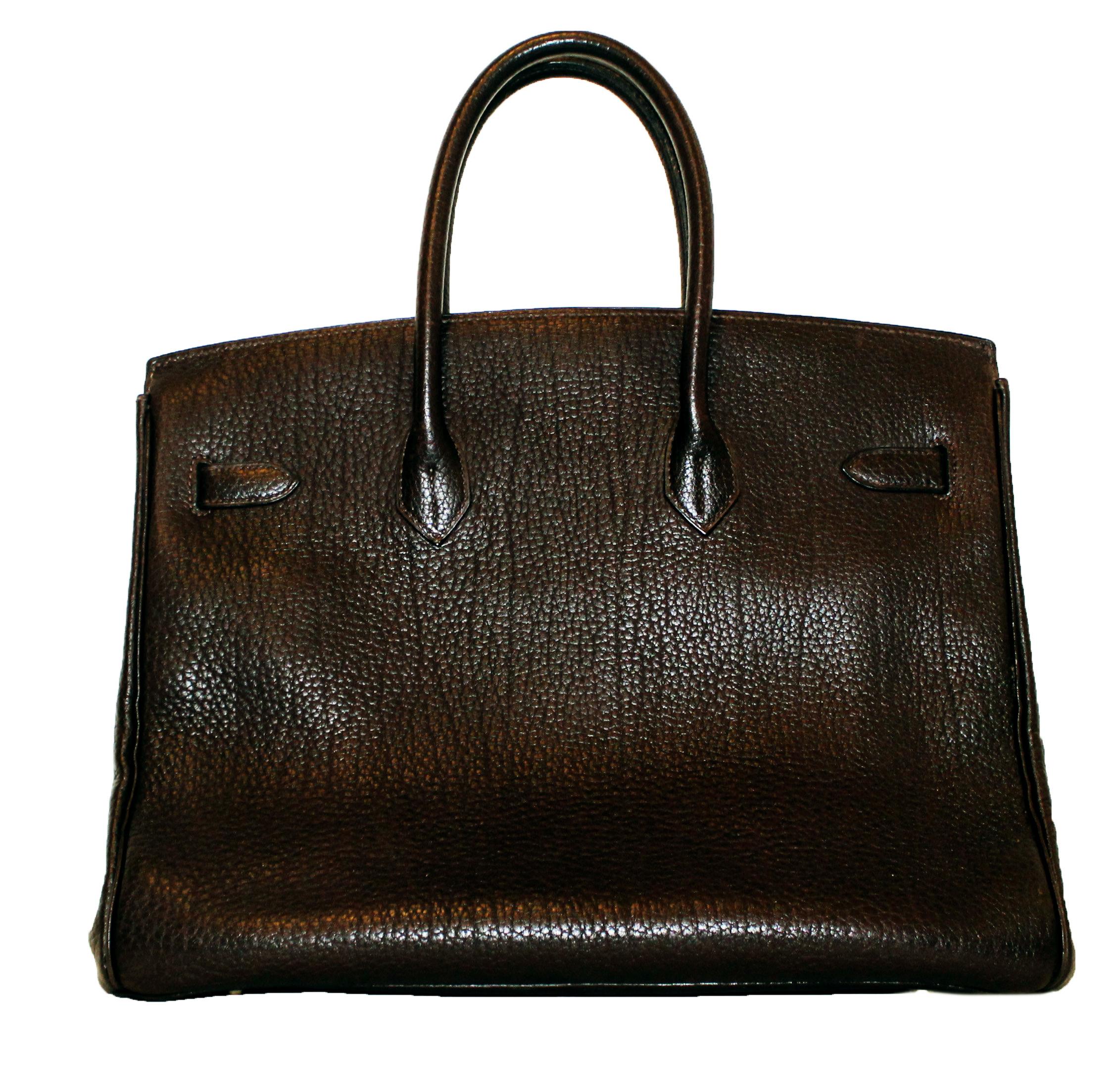 Black Hermes Brown Togo Leather Birkin 35 Bag