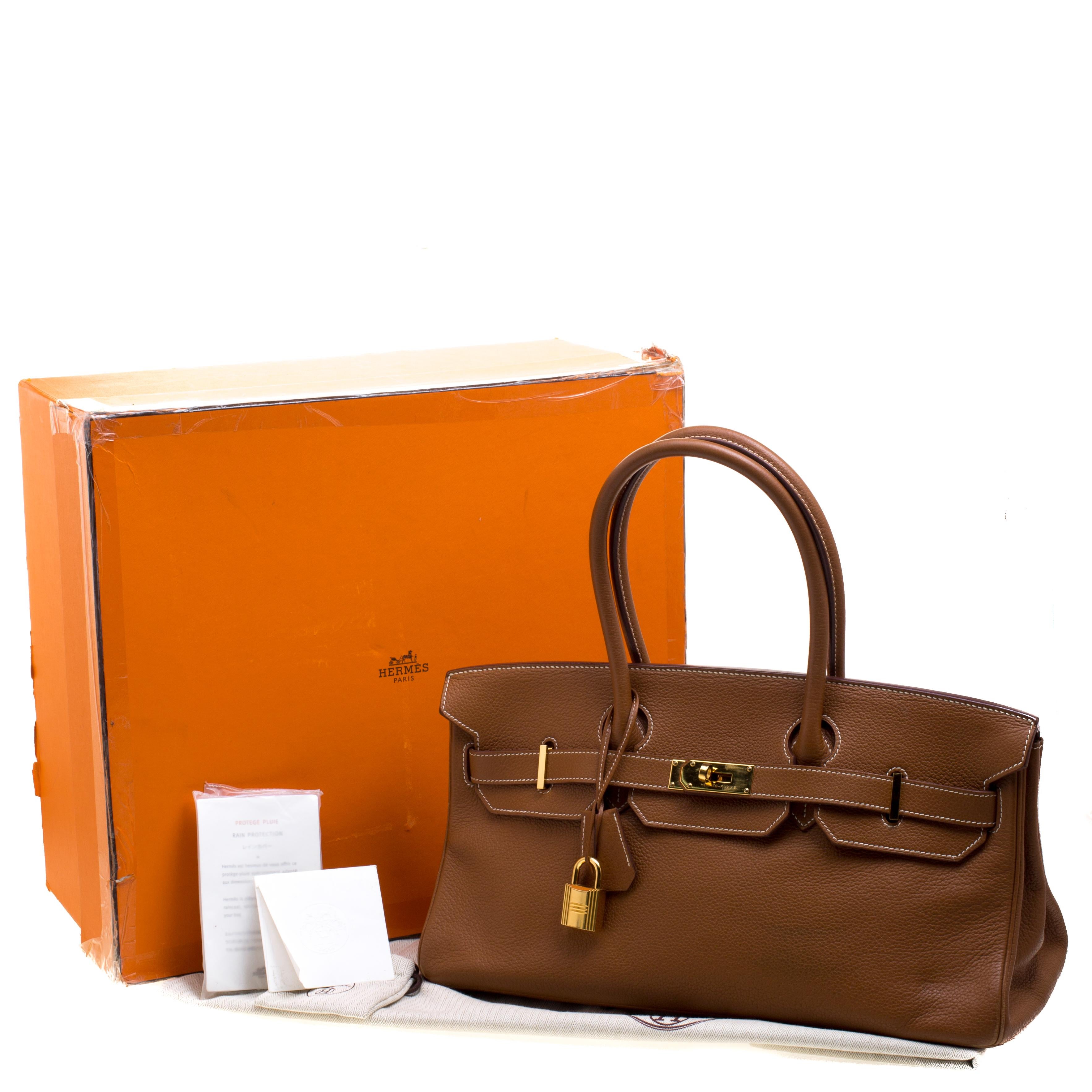Hermes Brown Togo Leather Gold Hardware Shoulder Birkin 42 Bag For Sale