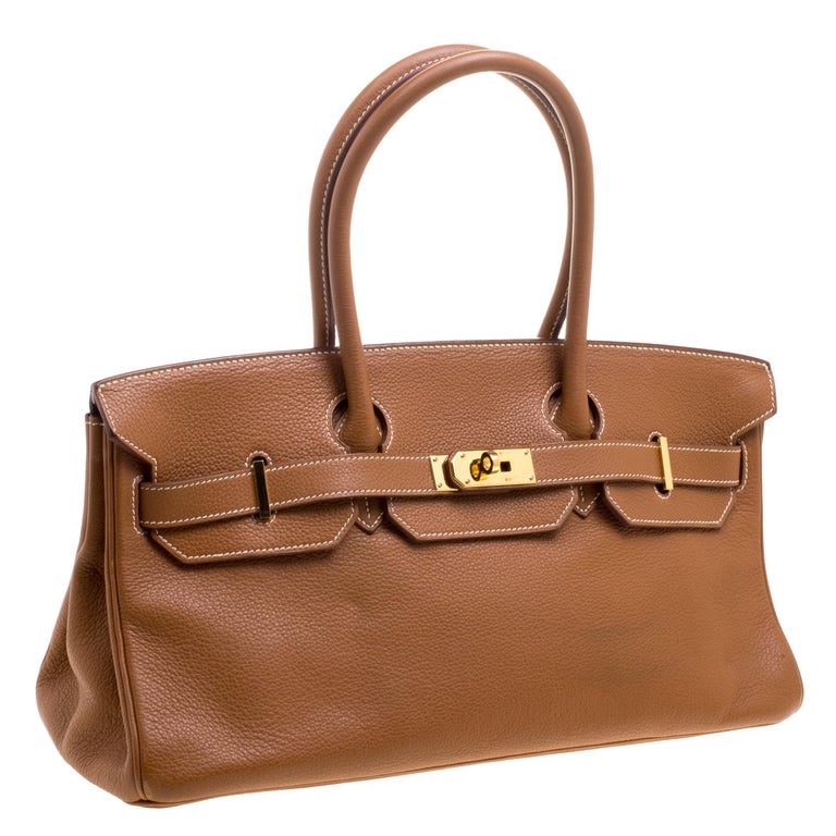 Hermes Brown Togo Leather Gold Hardware Shoulder Birkin 42 Bag For Sale at 1stdibs