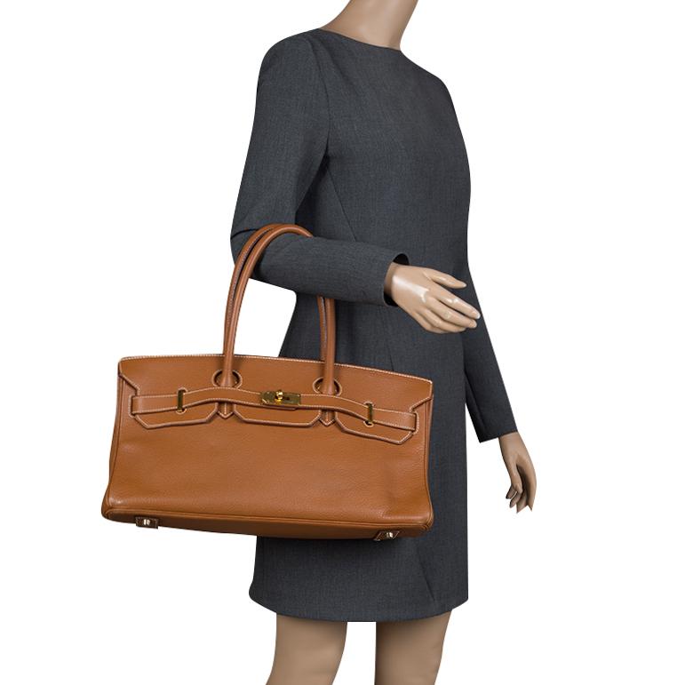 Hermes Brown Togo Leather Gold Hardware Shoulder Birkin 42 Bag For Sale