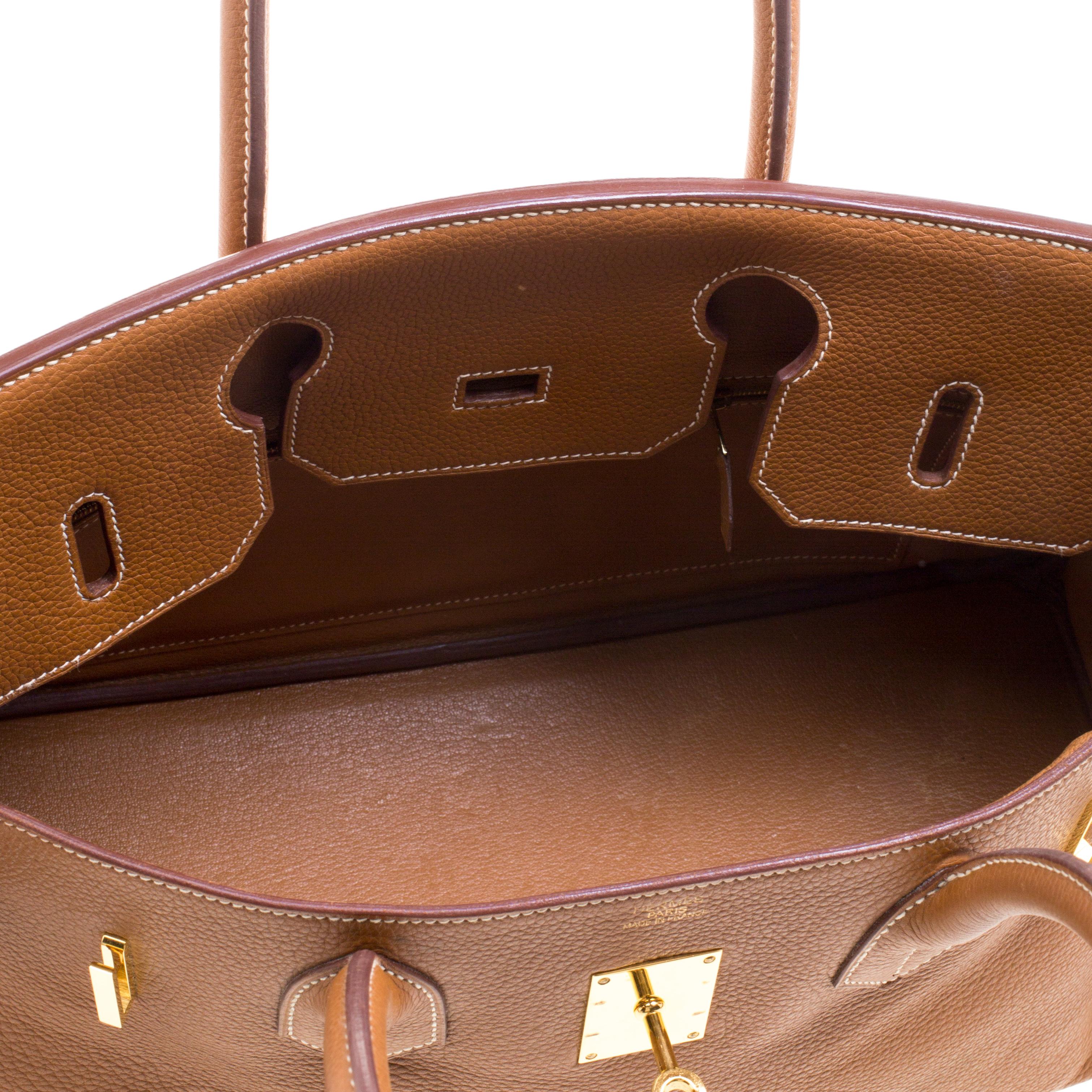 Hermes Brown Togo Leather Gold Hardware Shoulder Birkin 42 Bag For Sale