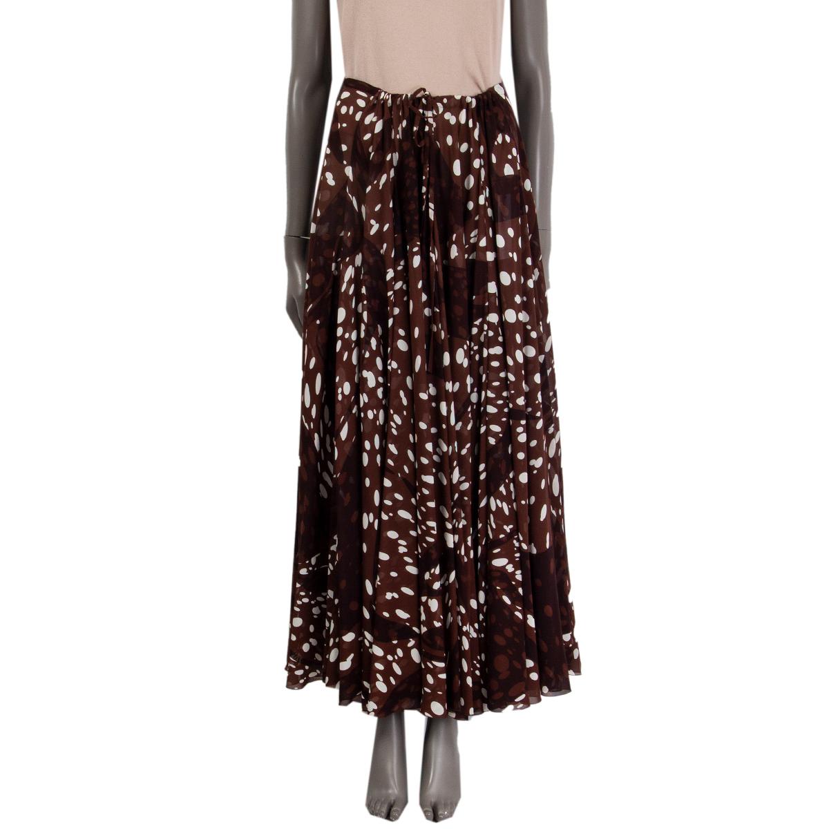 HERMES brown & white silk DOTTED MAXI Dress 44 In Excellent Condition In Zürich, CH