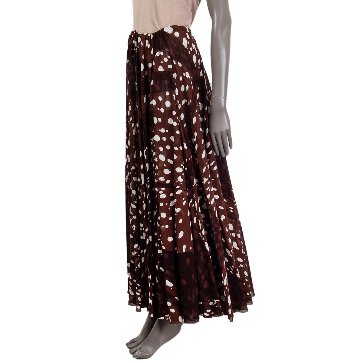Women's HERMES brown & white silk DOTTED MAXI Dress 44