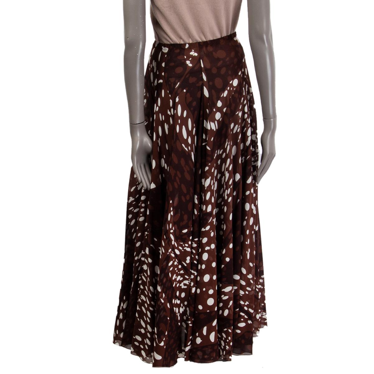 HERMES brown & white silk DOTTED MAXI Dress 44 1