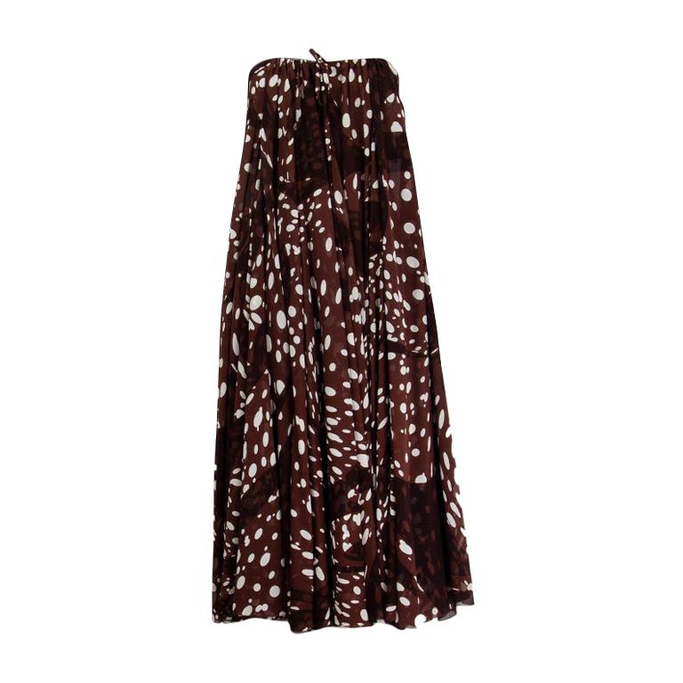 HERMES brown & white silk DOTTED MAXI Dress 44