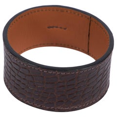 Hermes Brown Wide Crocodile Cuff In Box