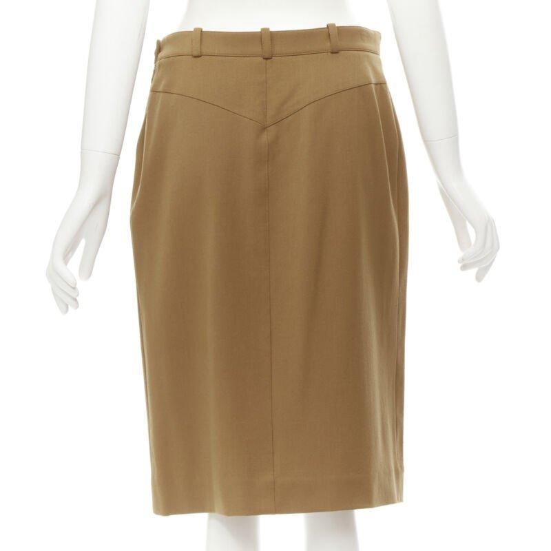 Women's HERMES brown wool blend leather Sellier zipper pocket pencil skirt FR42 L For Sale