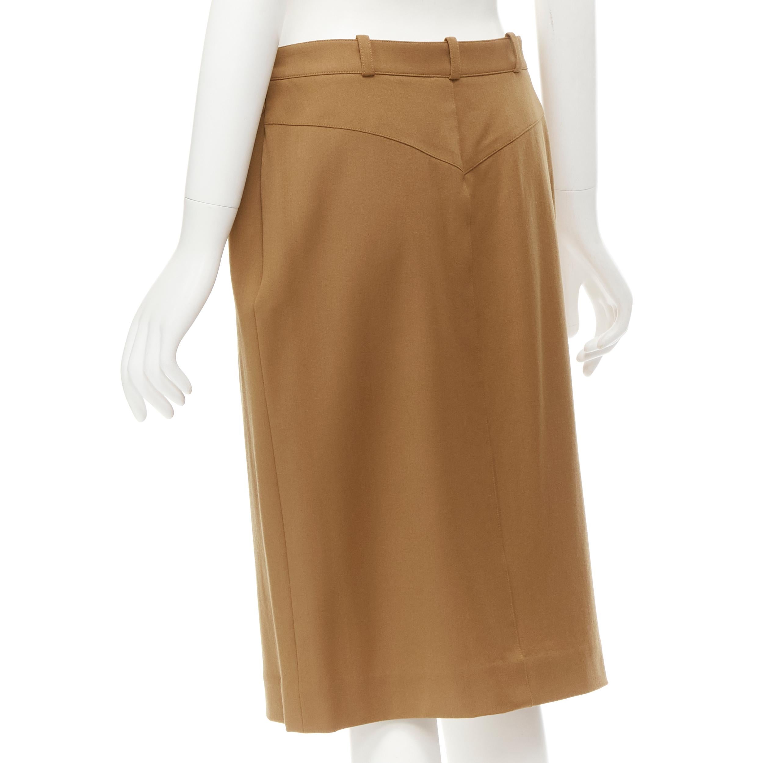 HERMES brown wool blend leather Sellier zipper pocket pencil skirt FR42 L For Sale 1