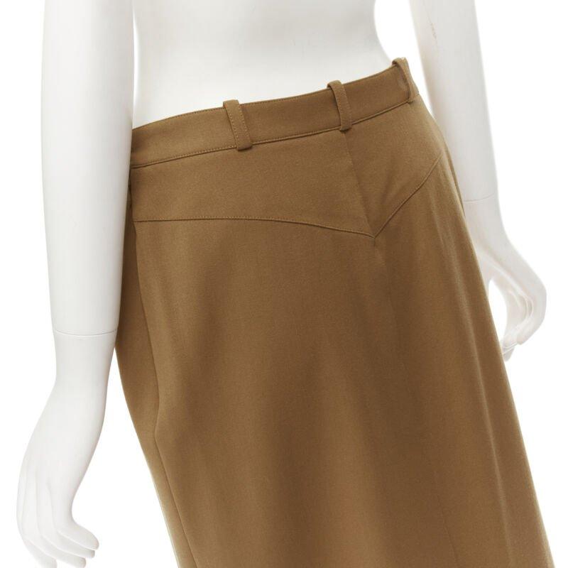 HERMES brown wool blend leather Sellier zipper pocket pencil skirt FR42 L For Sale 2