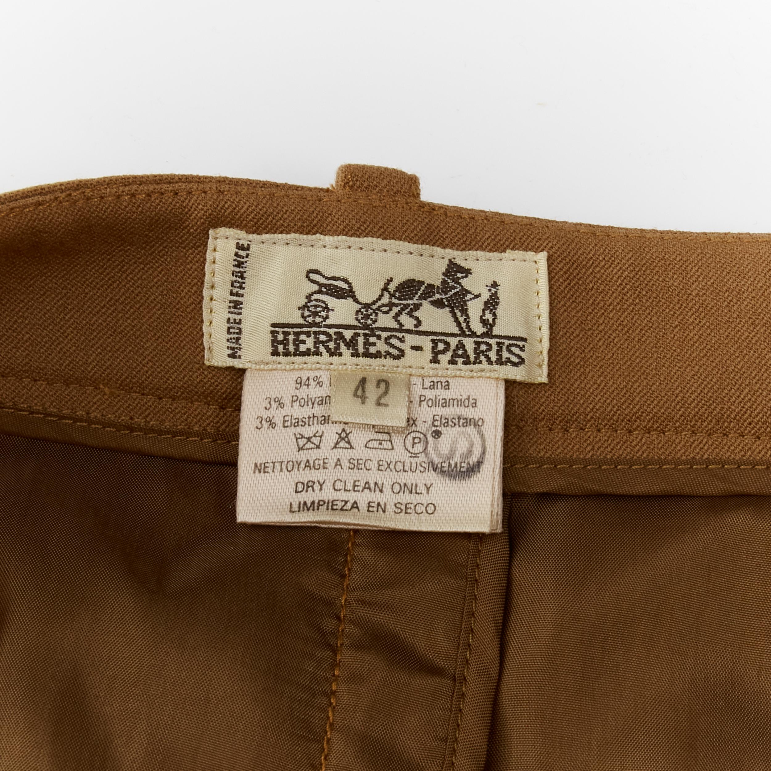 HERMES brown wool blend leather Sellier zipper pocket pencil skirt FR42 L For Sale 3