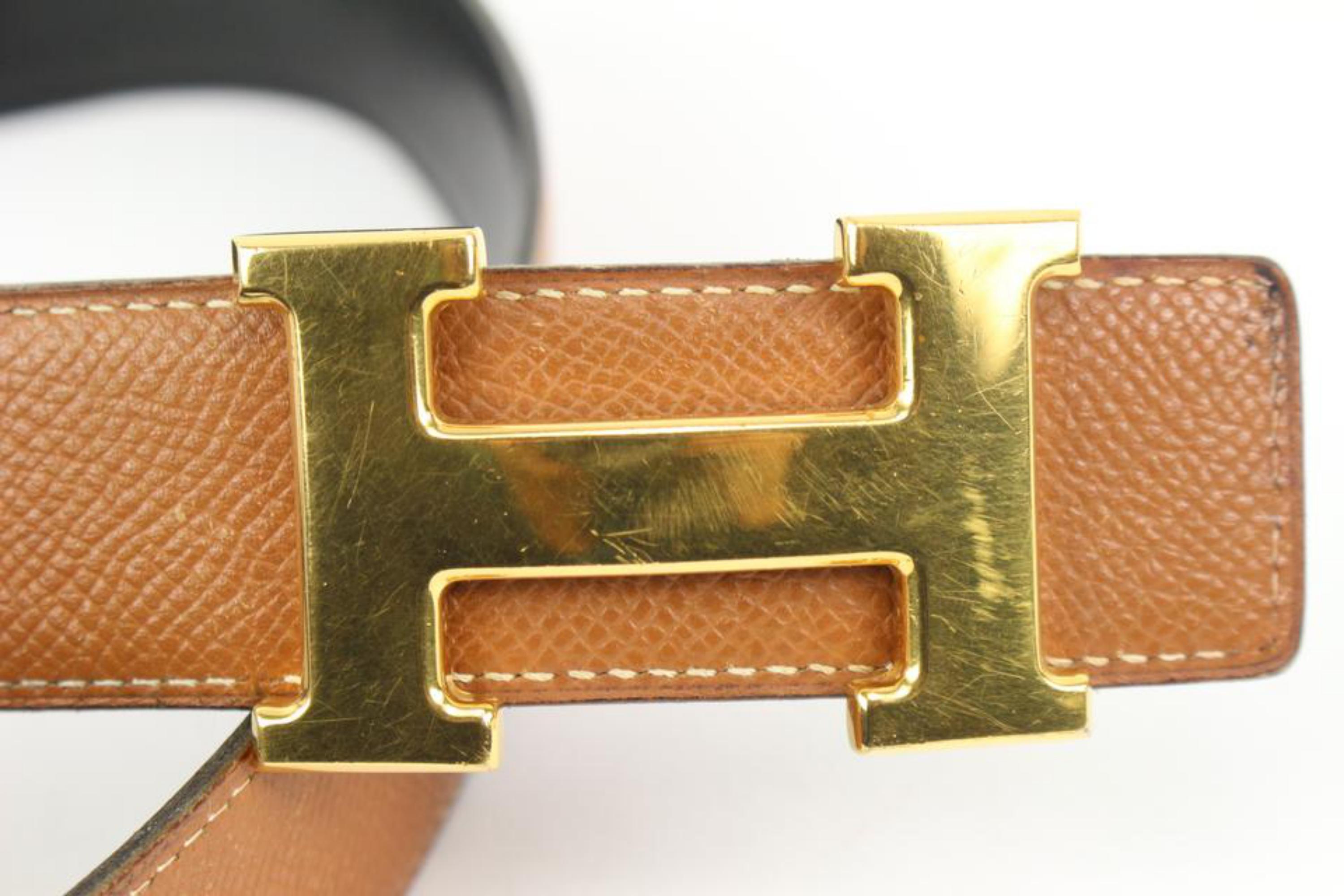 Hermès Brown x Black 32mm Reversible H Logo Belt Kit 55h325s For Sale 7