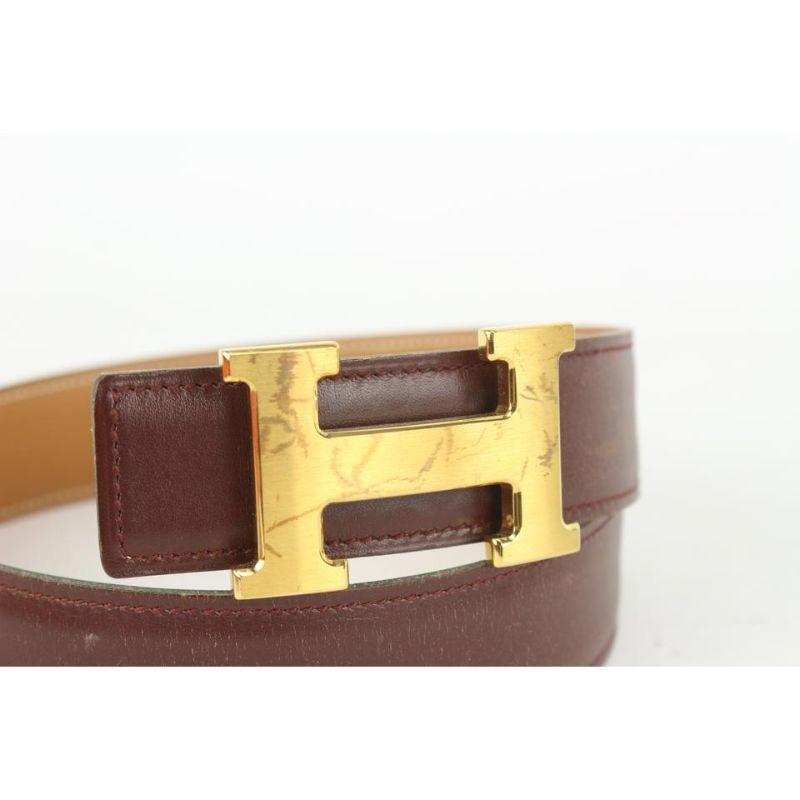 Kit ceinture logo H réversible 32mm Brown x Gold 11her721 Bon état - En vente à Dix hills, NY