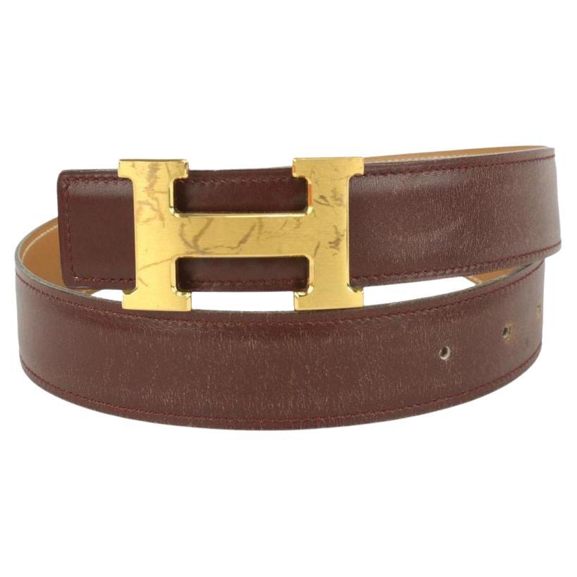 Hermès Brown x Gold 32mm Reversible H Logo Belt Kit 11her721 For Sale