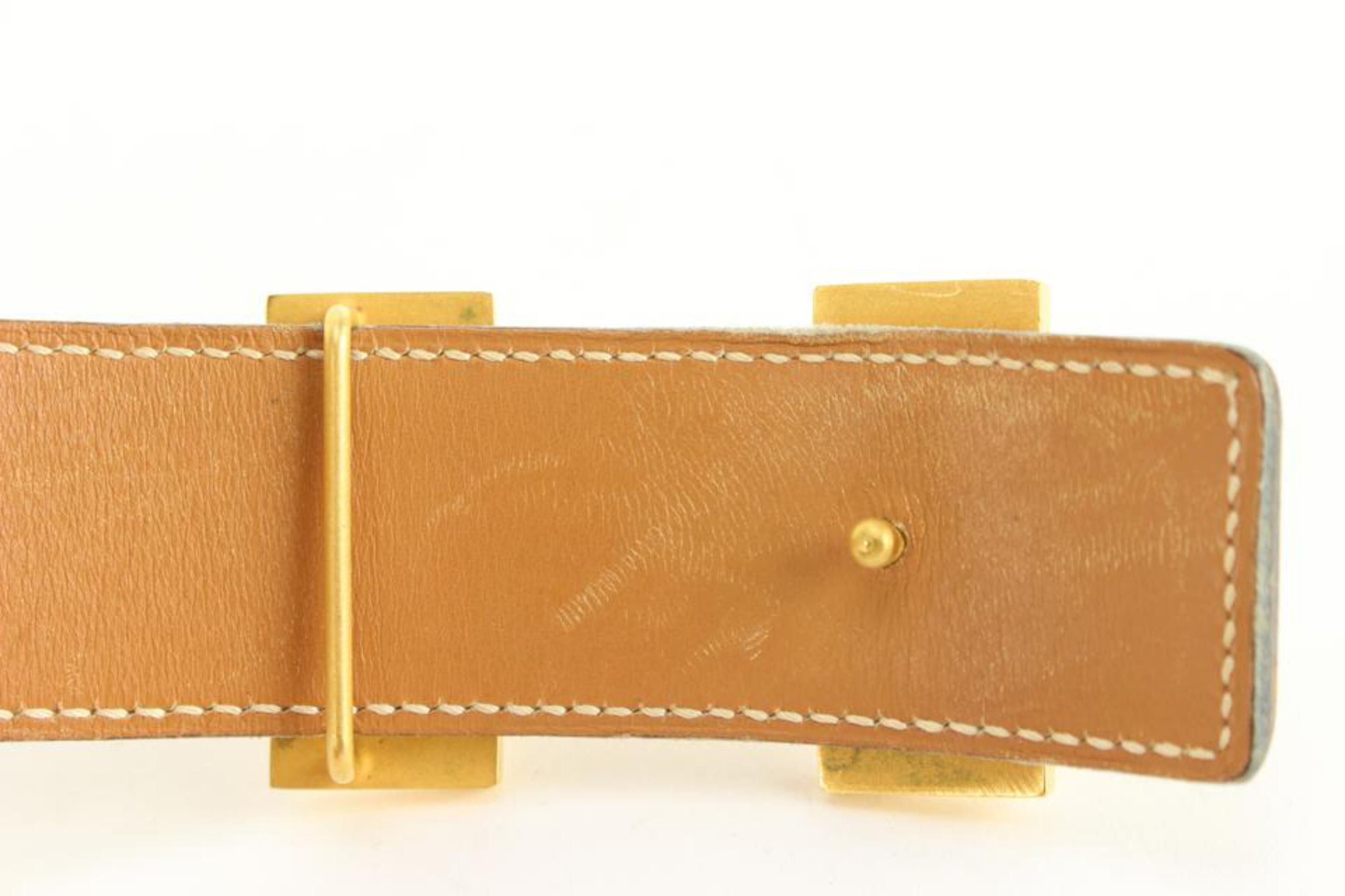 Hermès Brown x Gold 32mm Reversible H Logo Belt Kit 12h59s For Sale 2