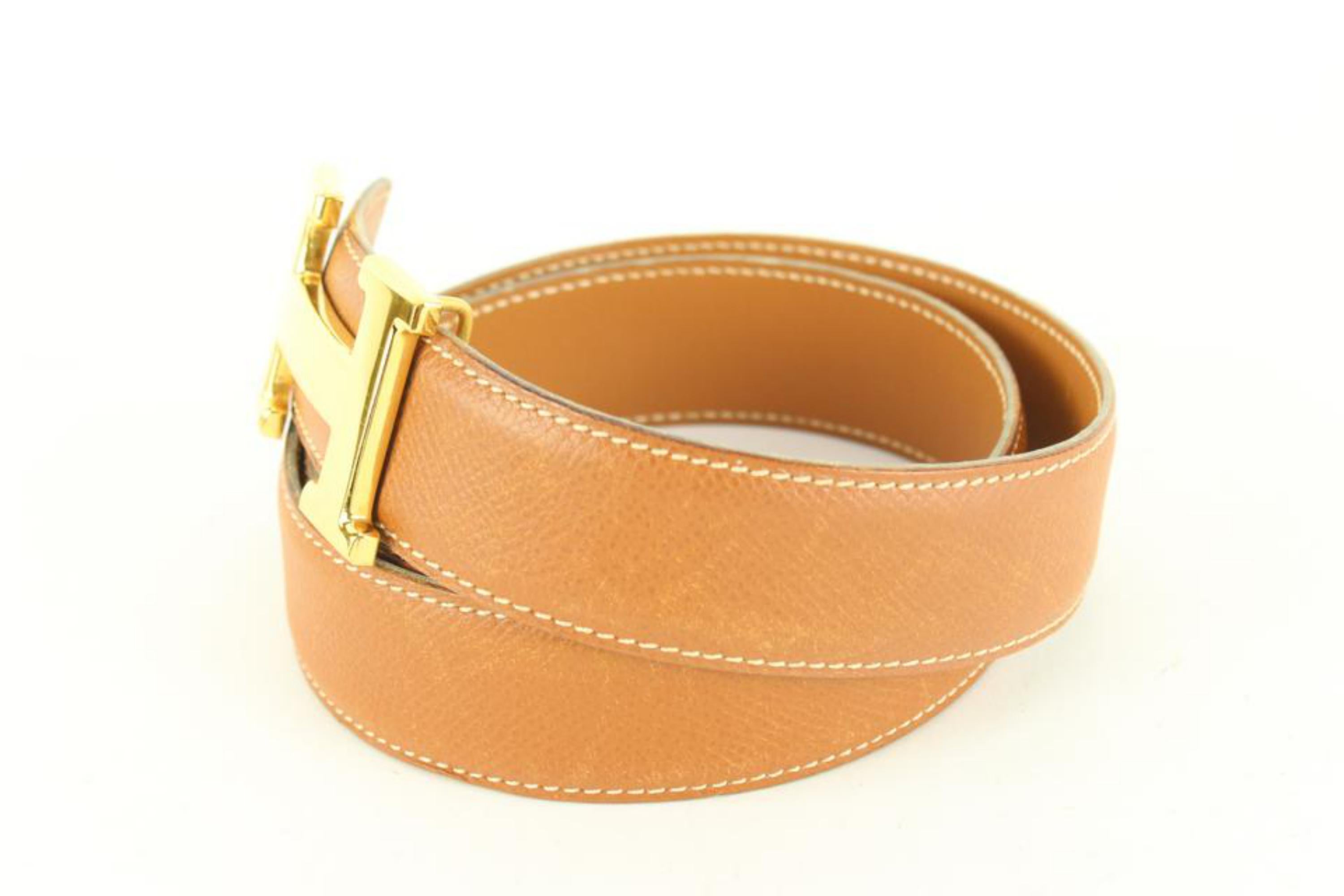 Orange Kit ceinture logo H réversible 32mm Brown x Gold 12h59s en vente