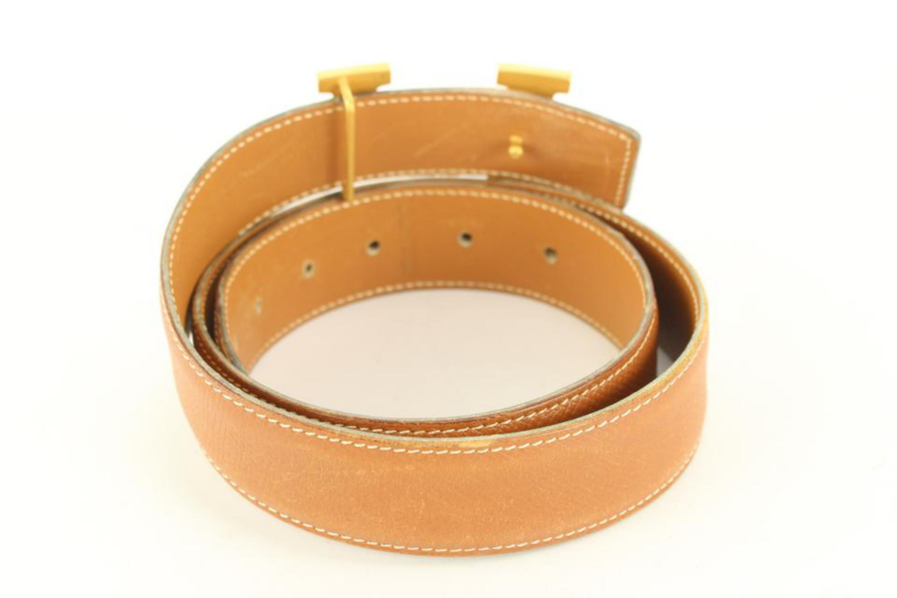 Kit ceinture logo H réversible 32mm Brown x Gold 12h59s Pour hommes en vente