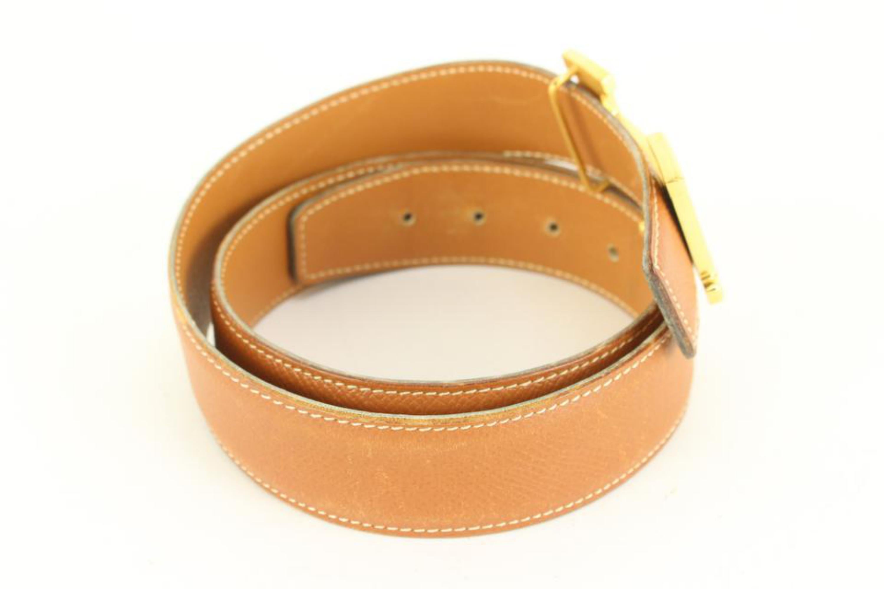 Hermès Brown x Gold 32mm Reversible H Logo Belt Kit 12h59s In Good Condition For Sale In Dix hills, NY