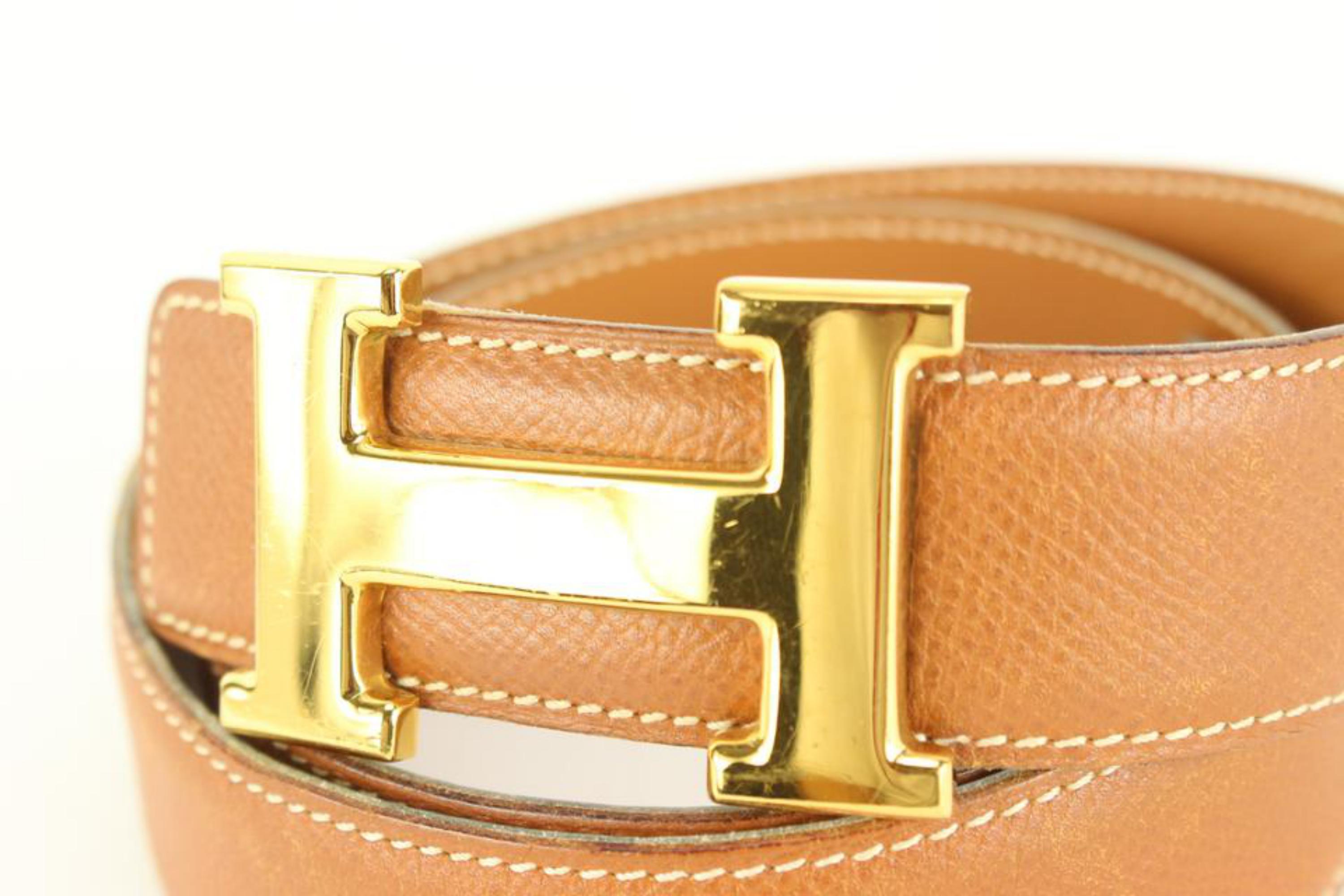 Men's Hermès Brown x Gold 32mm Reversible H Logo Belt Kit 12h59s For Sale