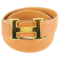 Hermès Brown x Gold 32mm Reversible H Logo Belt Kit 12h59s