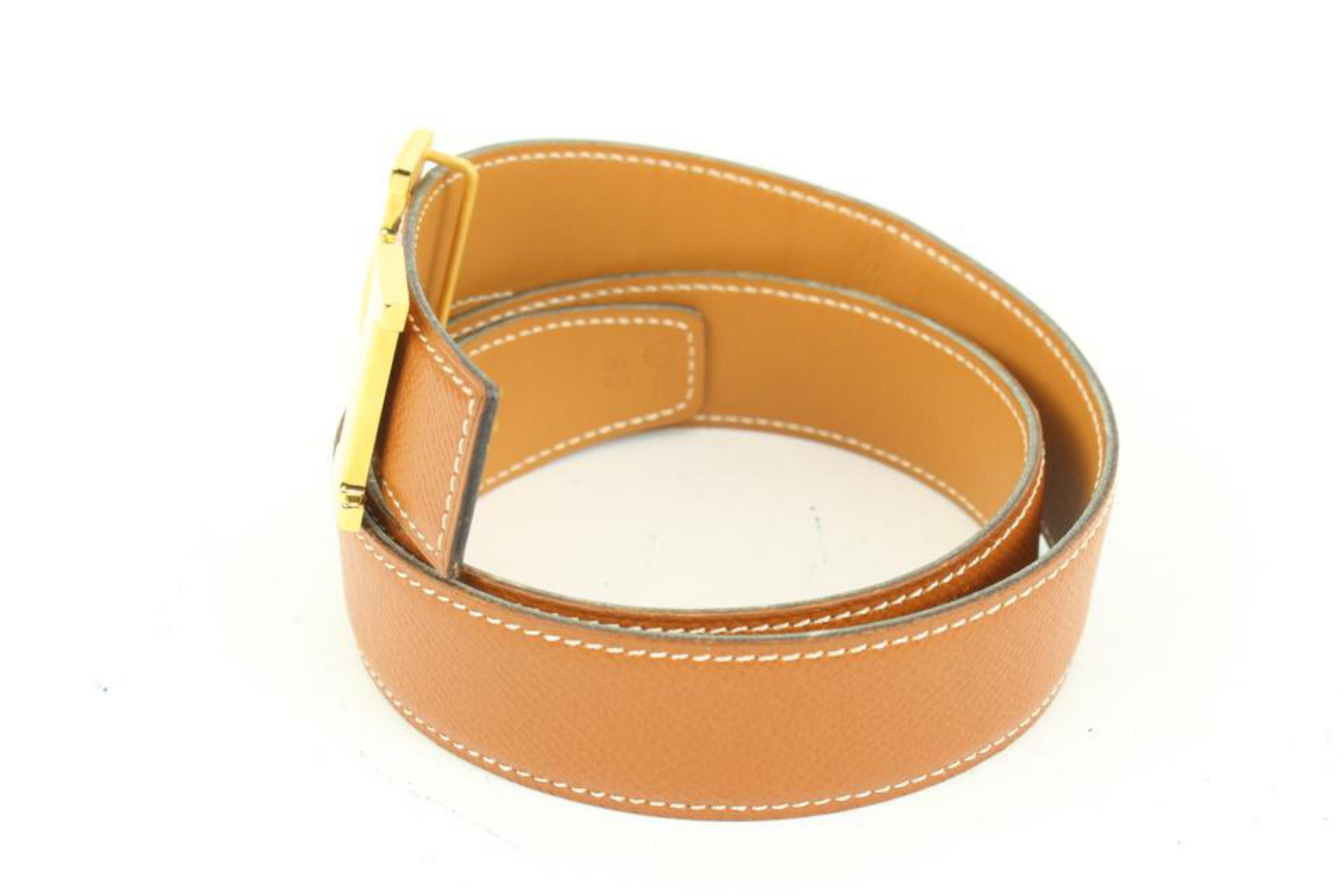 Hermès Brown x Gold 32mm Reversible H Logo Belt Kit 67h422s For Sale 4