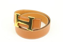 Hermès Brown x Gold 32mm Reversible H Logo Belt Kit 67h422s