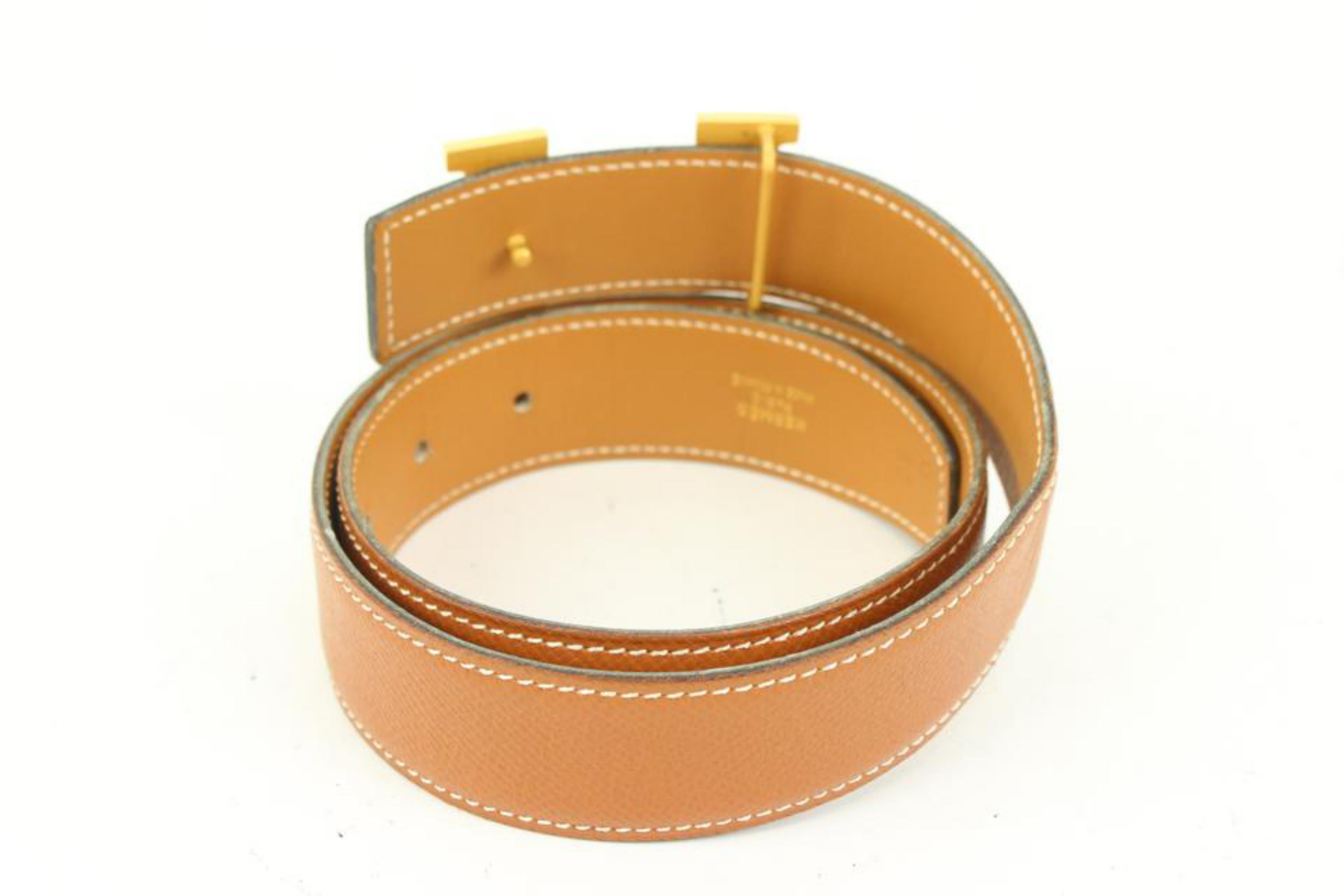 Orange Hermès Brown x Gold 32mm Reversible H Logo Belt Kit 67h422s For Sale