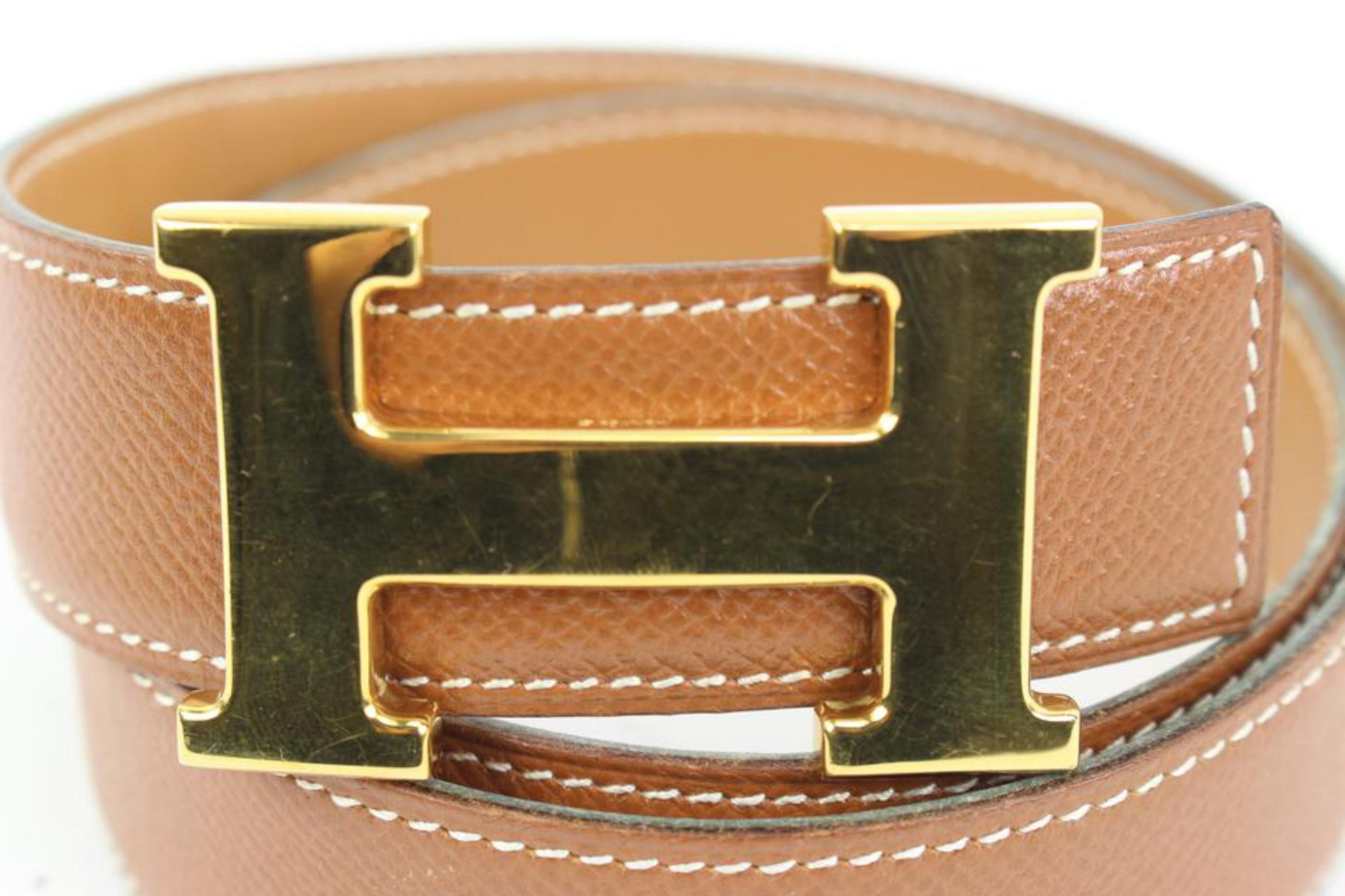 Women's Hermès Brown x Gold 32mm Reversible H Logo Belt Kit 67h422s For Sale