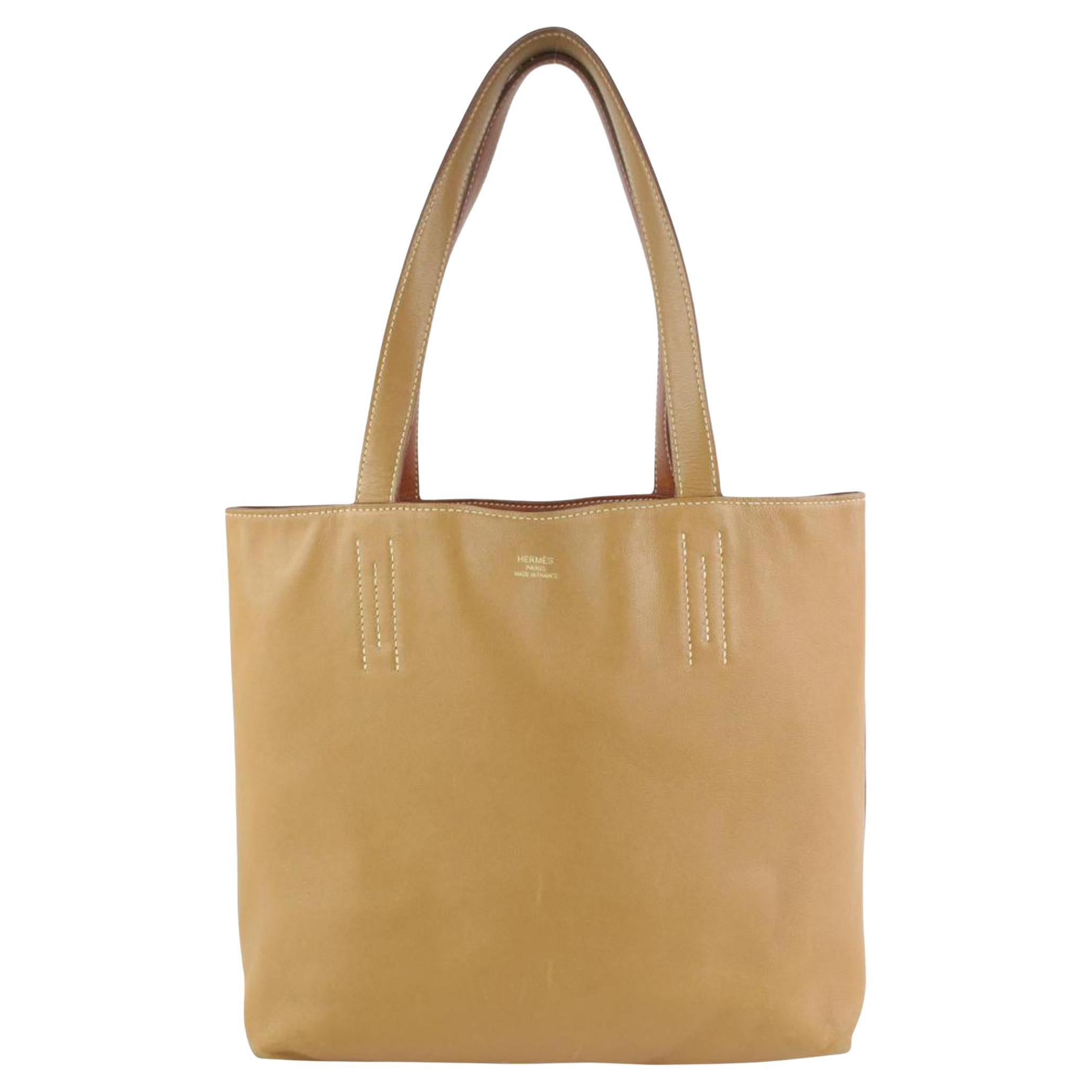 Hermès Brown x Gold Reversible Leather Double Sens 36 cm Tote 1111h43 For Sale