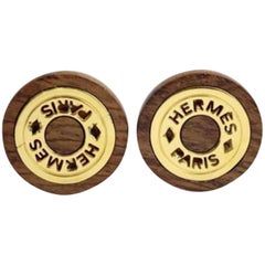 Vintage Hermès Brown X Gold Wooden H Logo 68her902 Earrings