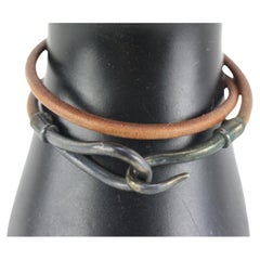 Hermès Brown x Silver Double Wrap Jumbo Hook Bracelet 5h53s
