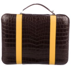 Hermes NEW Braun Alligator Exotische Männer Frauen Reise Laptop Aktentasche Tasche