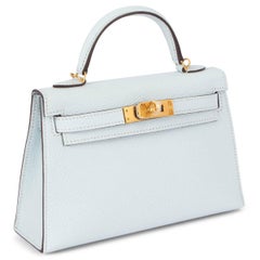 HERMES Brume blue Epsom leather MINI KELLY 20 SELLER Bag w Gold