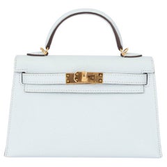 HERMES Brume blu Epsom pelle MINI KELLY 20 SELLER Borsa w Oro