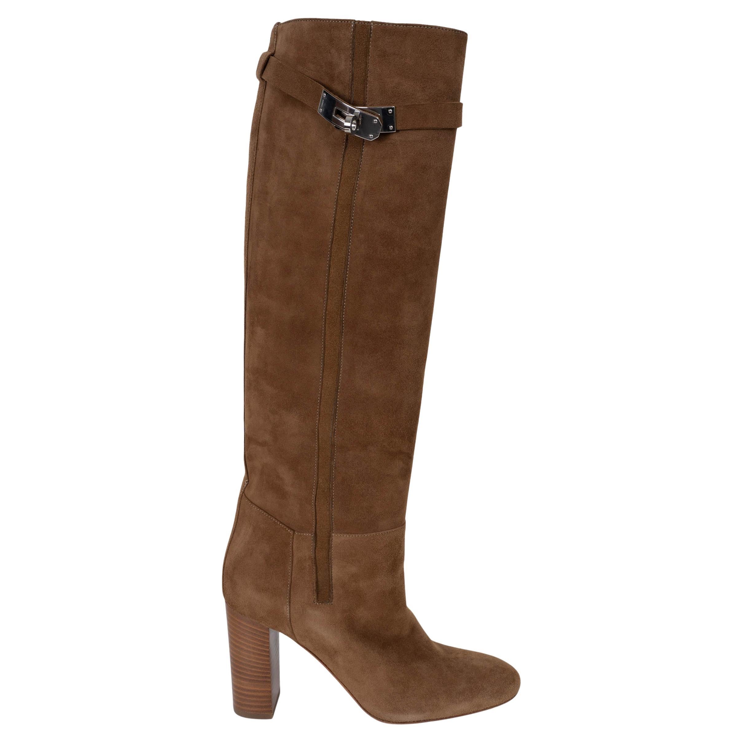 HERMES Brun Fume daim marron STORY 70 KELLY Bottes Chaussures 37