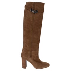 HERMES Brun Fume brown suede STORY 70 KELLY Boots Shoes 37