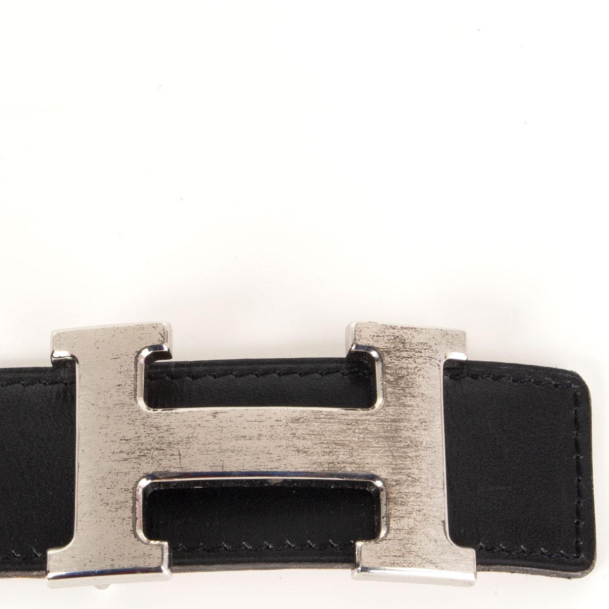 HERMES Brushed 5382 H BUCKLE REVERSIBLE 32mm Belt 90 Black Gold Box Togo leather In Good Condition In Zürich, CH