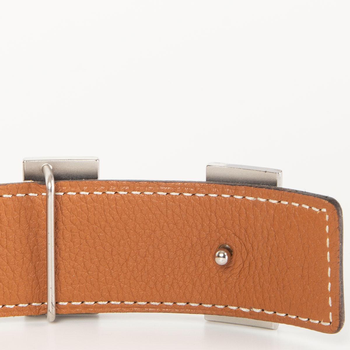 Women's or Men's HERMES Brushed 5382 H BUCKLE REVERSIBLE 32mm Belt 90 Black Gold Box Togo leather