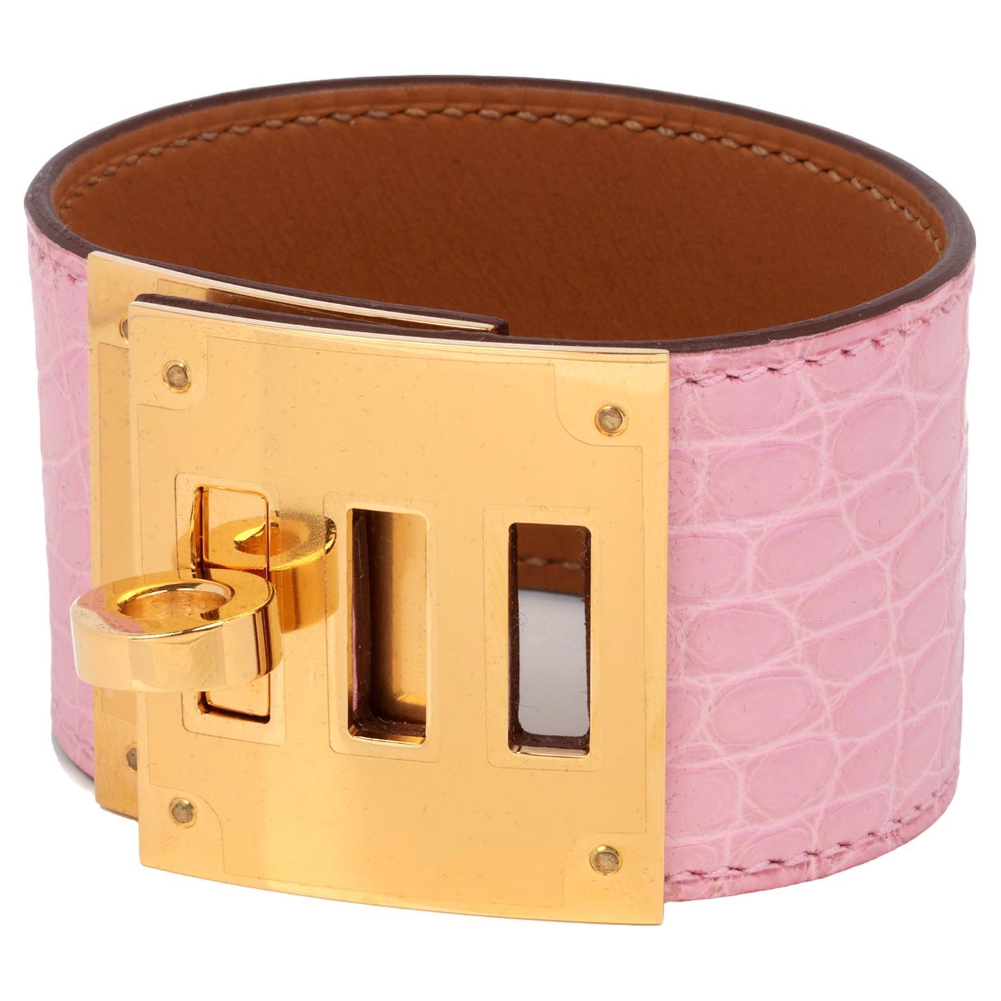 Hermès Bubblegum Mississippiensis Leather T2 Kelly Dog Bracelet