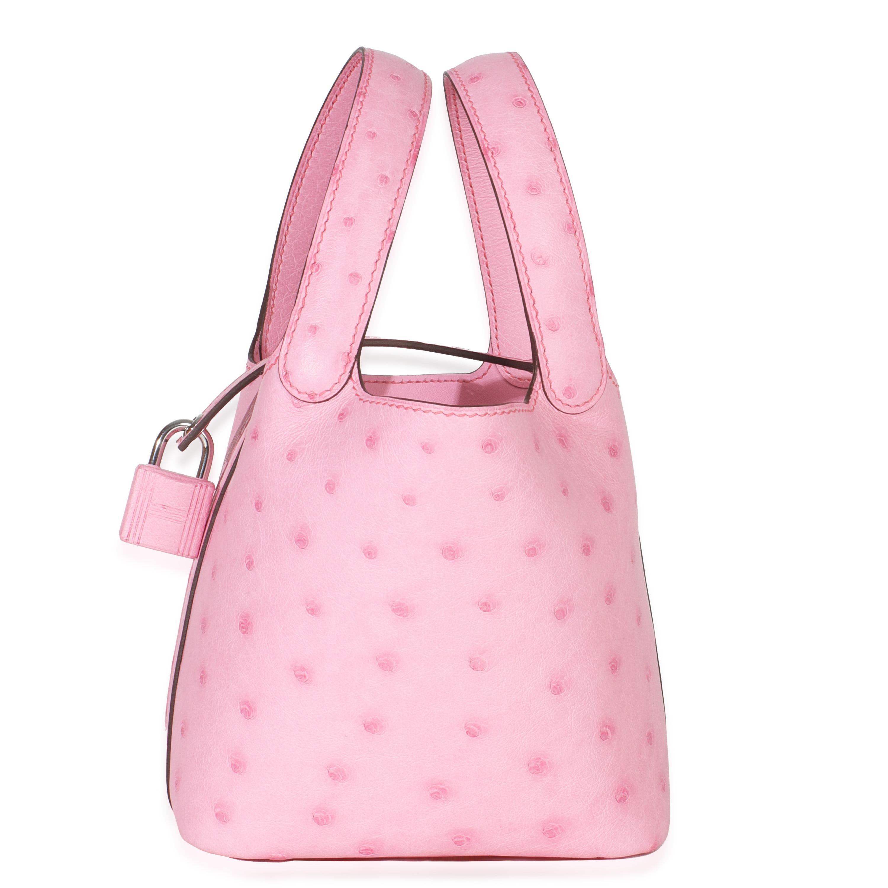 Hermès Bubblegum Rosa Strauß Micro Picotin Lock 14 PHW (Pink) im Angebot