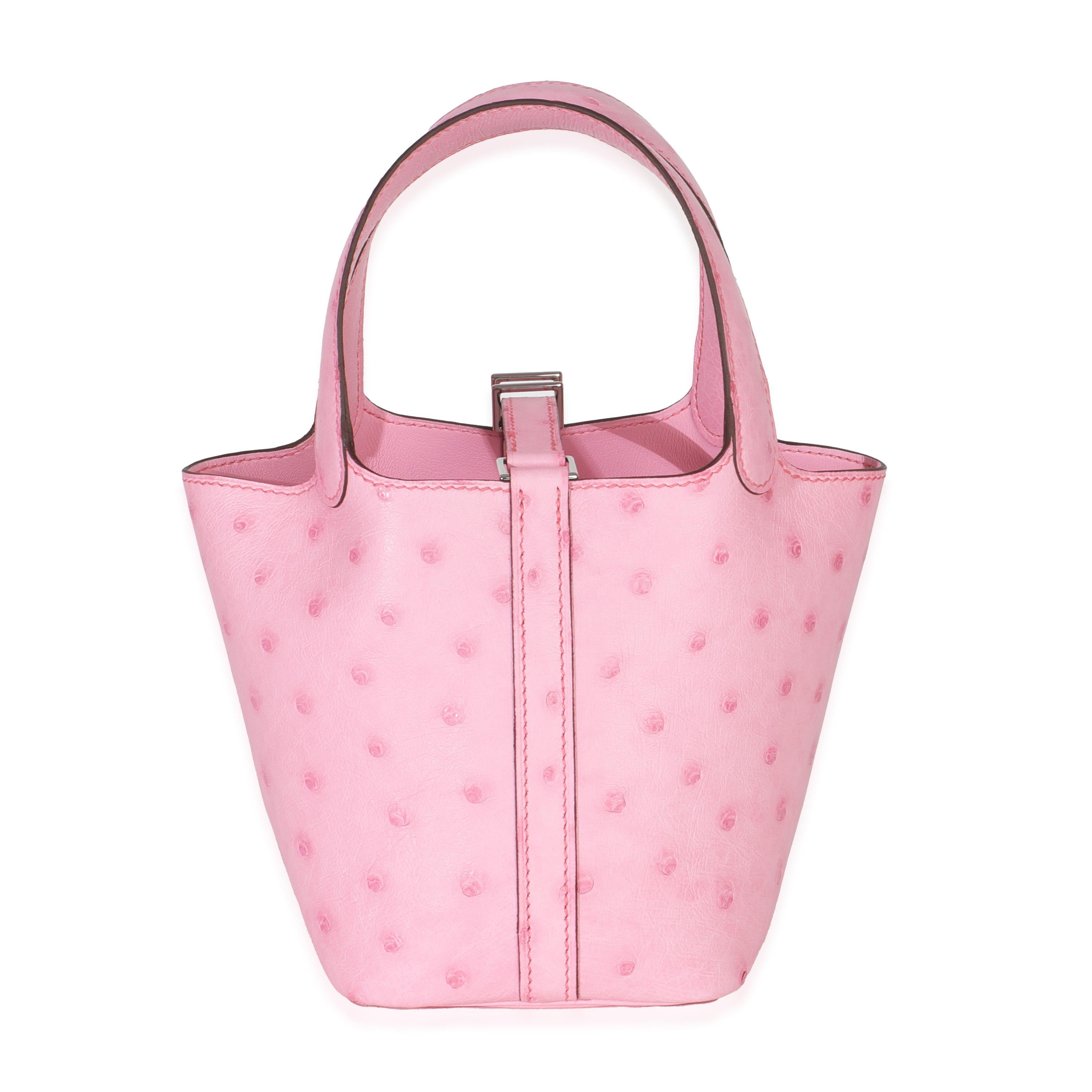 Hermès Bubblegum Rosa Strauß Micro Picotin Lock 14 PHW im Zustand „Hervorragend“ im Angebot in New York, NY