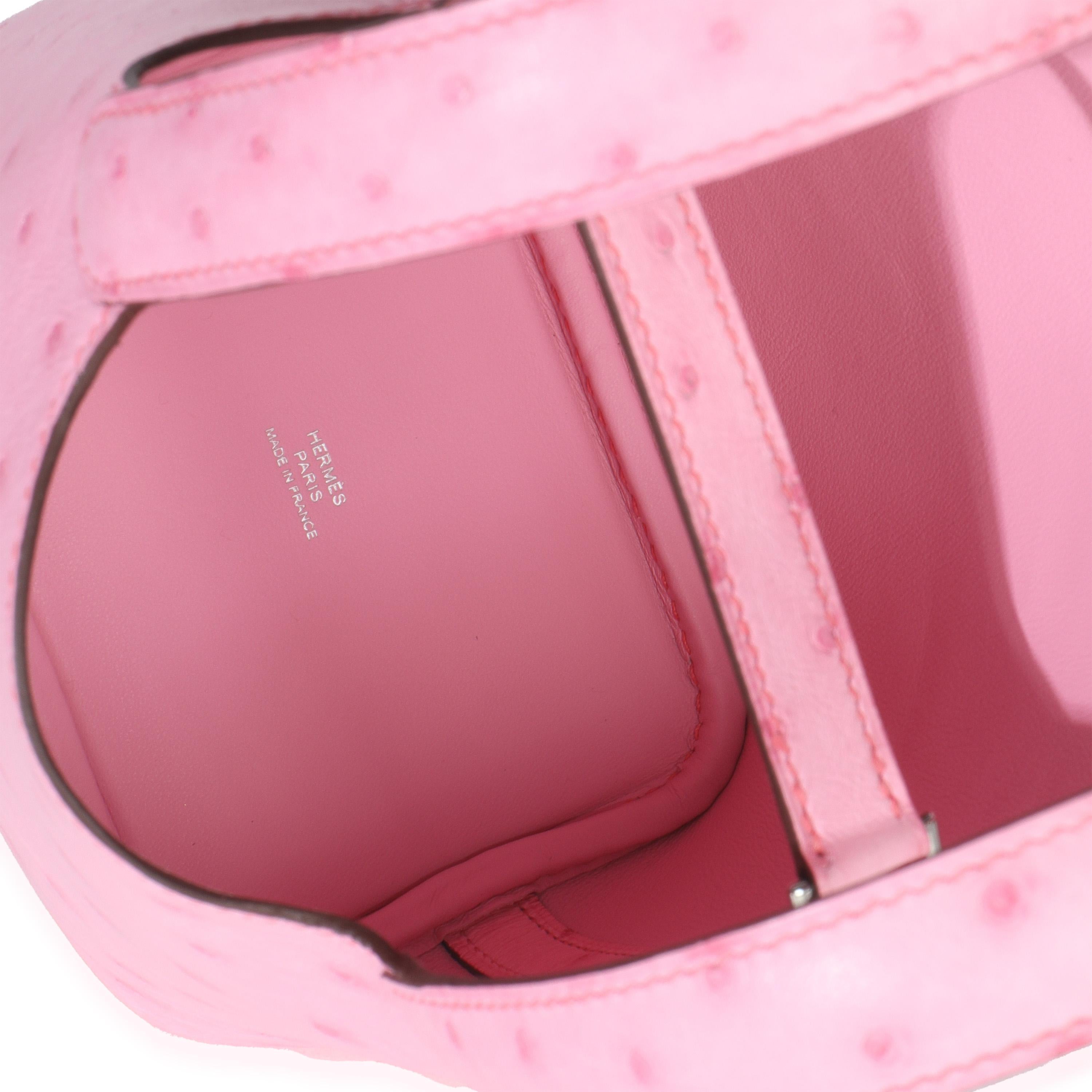 Hermès Bubblegum Rosa Strauß Micro Picotin Lock 14 PHW im Angebot 1