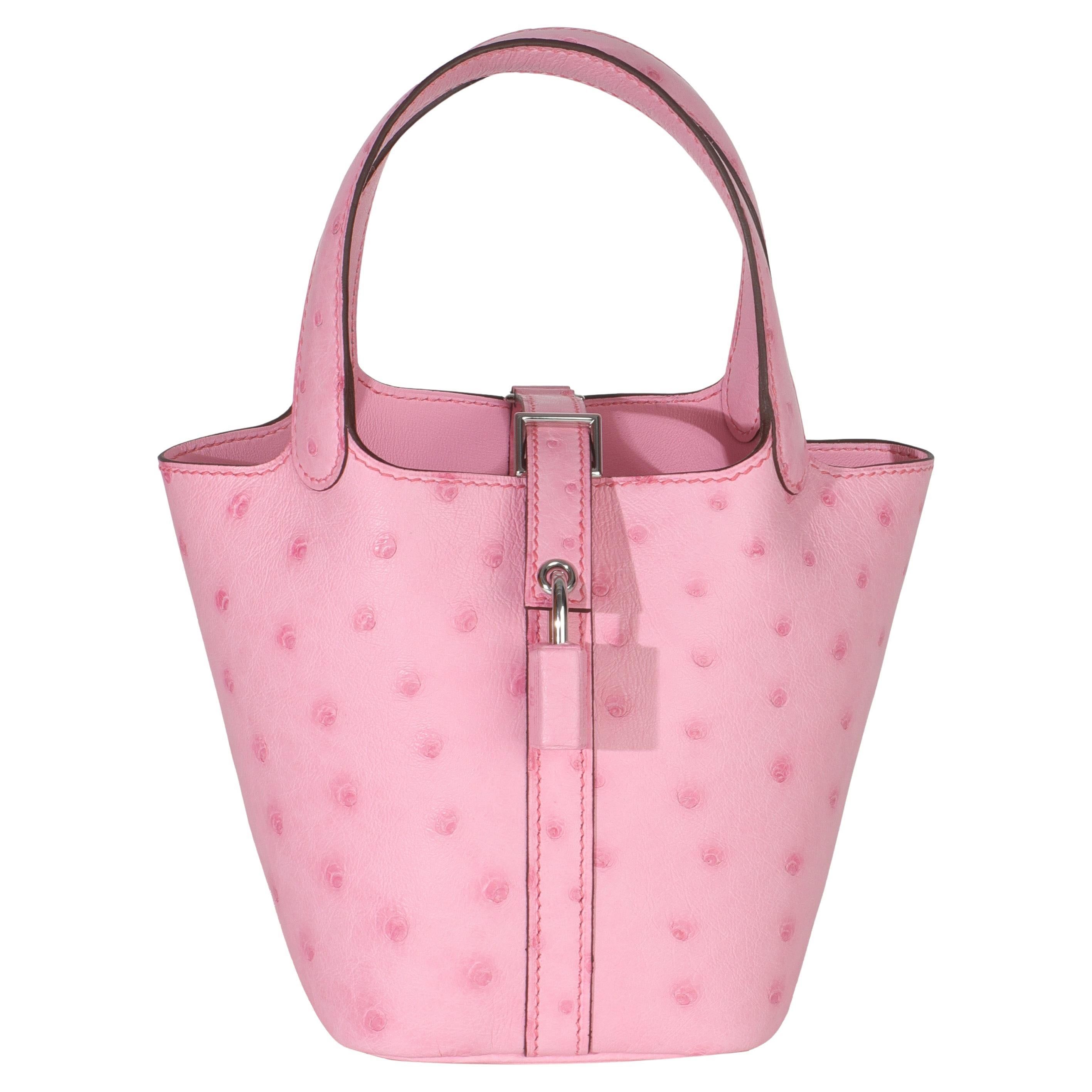 Hermès Bubblegum Pink Ostrich Micro Picotin Lock 14 PHW