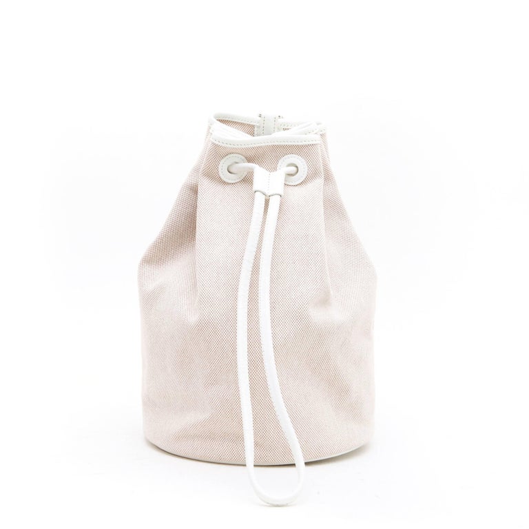 HERMES Bucket Bag in White Canvas and Leather at 1stDibs hermes