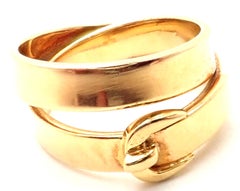 Hermes Buckle Double Row Yellow Gold Band Ring