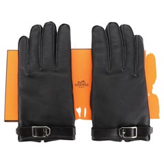 Vintage Hermes Buckle Gloves Leather Black