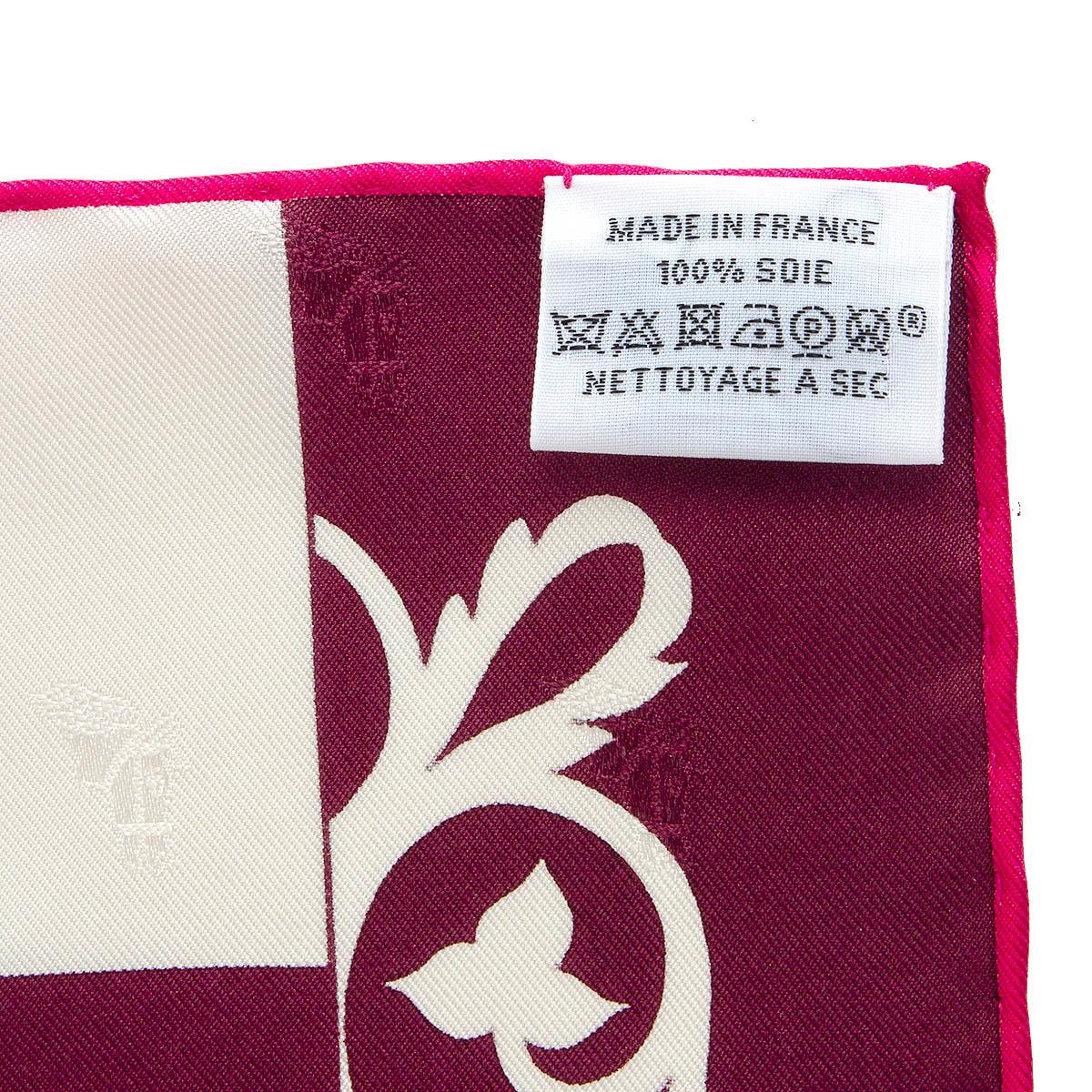 Hermes burgundy ASTROLOGIE NOUVELLES TATTOO 90 Scarf silk BORDEAUX BLANC ROSE 2