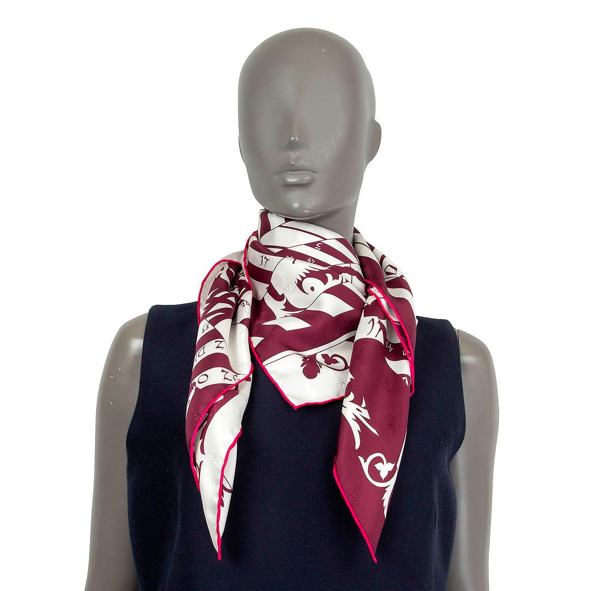 Hermes burgundy ASTROLOGIE NOUVELLES TATTOO 90 Scarf silk BORDEAUX BLANC ROSE 3